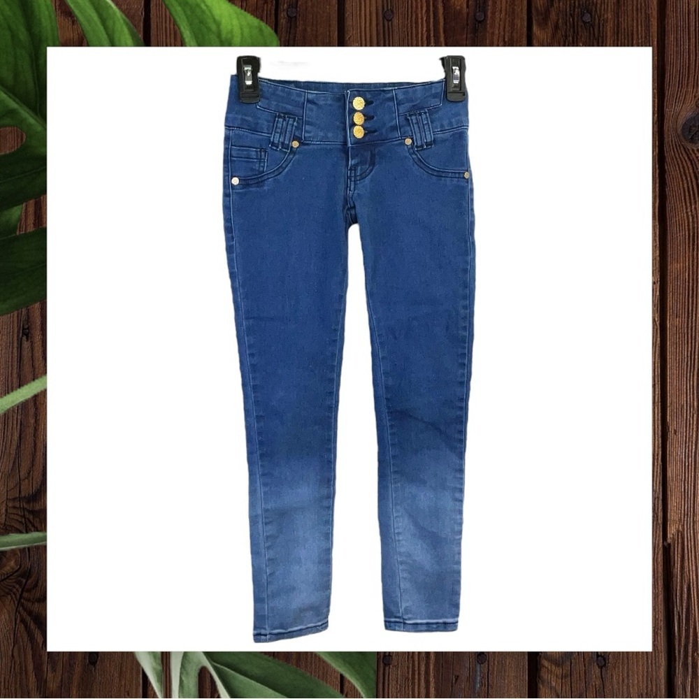 Kalowa Premium Blue Jeans 3 Button w Spandex Faded Leg Bottoms Girls Sz 10